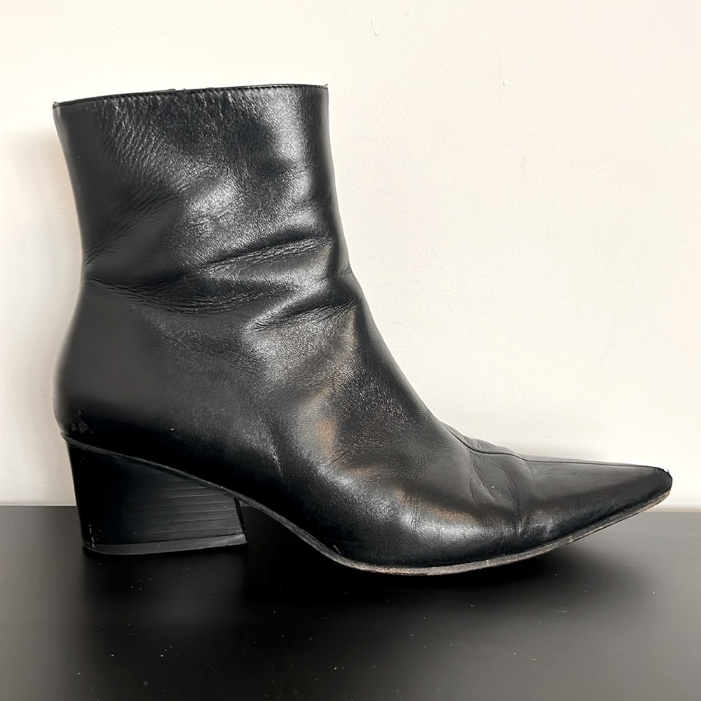 Goffredo Fantini Black Leather Dafne Bally Zip-Up Pointed Ankle Boots (#GF1949)
